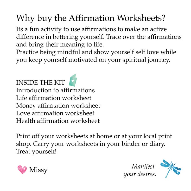 Affirmation Worksheets | Etsy