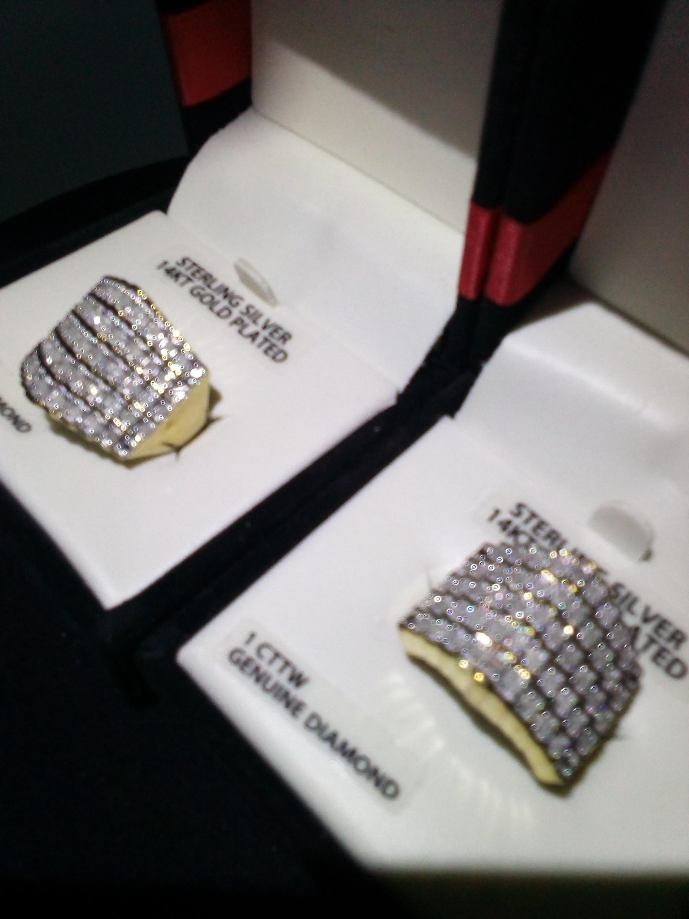 Matching set of (2) 1cttw Genuine Diamond Pyramid Rings in 14k gold plated sterling silver. Size 7