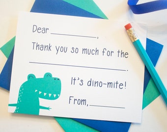 Children's Thank You Notes | Children's Stationery | Fill in the Blank Thank You Notes | Children's Note Cards | Boys Dinosaur Stationery