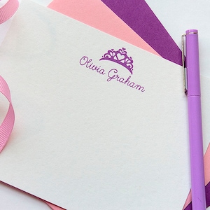 Papelaria Personalizada | Papelaria Princesa | Cartões de Notas para Meninas | Papelaria Tiara | Cartões de Notas Coroa | Papelaria Infantil Personalizada