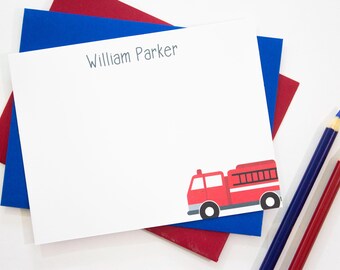 Boy's Personalized Stationery | Firetruck Stationery | Firetruck Notecards | Kids Personalized Stationery | Boys Stationery | Kid Notecards