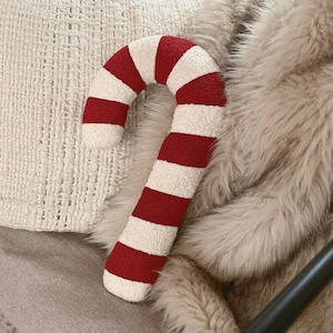 Candy Cane Sherpa Pillow – Handmade Christmas Throw | Holiday Home Decor Accent | Cozy Peppermint Plush | Ships Fast