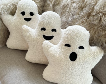 Sherpa Ghost Throw Pillow – Halloween Home Decor, Plush Accent