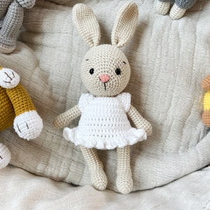 Crochet Bunny Doll with Dress – Amigurumi Bunny Toy – Baby Shower Gift – Handmade Stuffed Animal – Soft Bunny Plush – SHIPS FAST