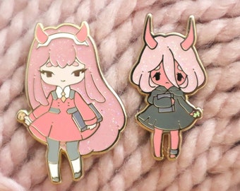 Zero Two - Anime lapel pins - glitter & rose gold