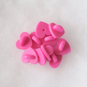 Hot Pink Heart Pin Backs - Pack of 2, 10, 50, 100, 500, 1000 | Cute Rubber Clutches / Backings for Enamel Pins