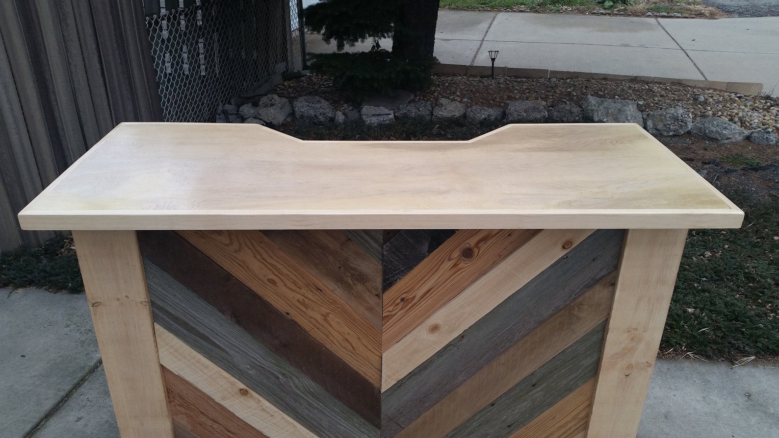 Reclaimed Wood Home Bar With Shelf Foot Rest Chevron Etsy