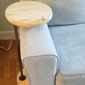 Sofa Side Table, 12-Inch Round Pine Top with Adjustable Height