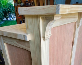 Solid Wood French‑Style Reception Desk, Retail Checkout Counter, Podium, Ready to Finish