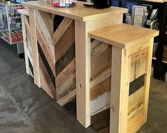Custom Reclaimed Wood Retail Counter: L-Shape Cash Wrap
