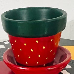 Hand Painted Mini Terra Cotta strawberry  themed designed planter| Indoor Planter  | Gift Ideas | Terracotta Planter | Hand Painted Décor