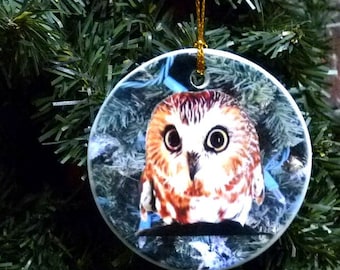 Rockefeller Owl Solid Round Ornament (Porcelain)