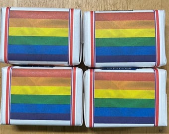 Custom Labelled PRIDE soap for PRIDE month.  Package of Four 3 oz. Bars, one of each available scent.