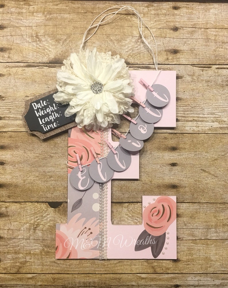 Hospital Door Hanger Baby Girl Door Hanger Kids Door Hanger Customizable Grey And Pink Hospital Door Hanger