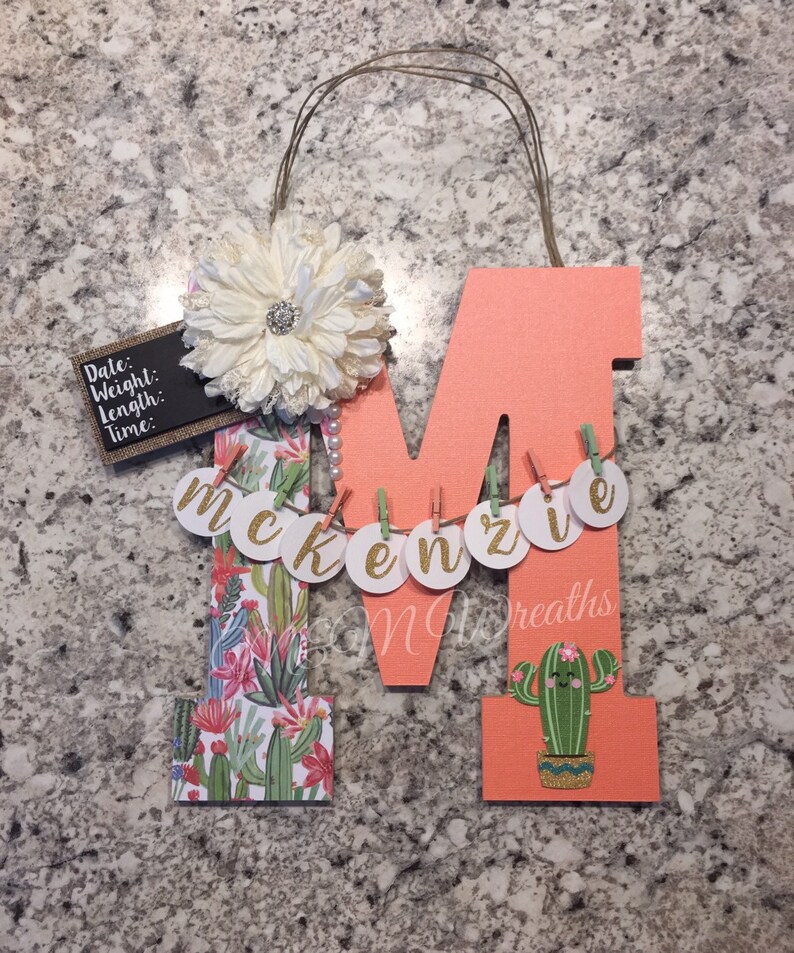 New Hospital Door Hanger Baby Girl Door Hanger Cactus Baby Etsy
