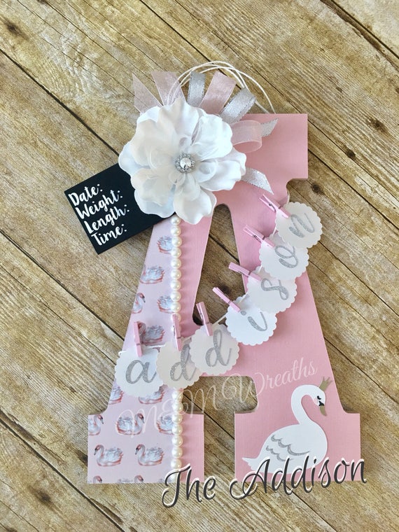 Hospital Door Hanger Baby Girl Door Hanger Kids Door Hanger Customizable Swan Baby Decor Swan Hospital Door Hanger