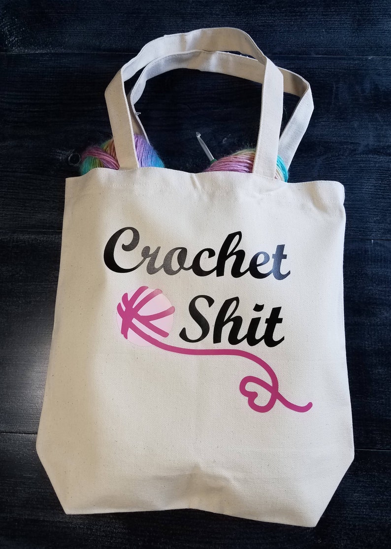 Crochet Shit Canvas Tote Bag