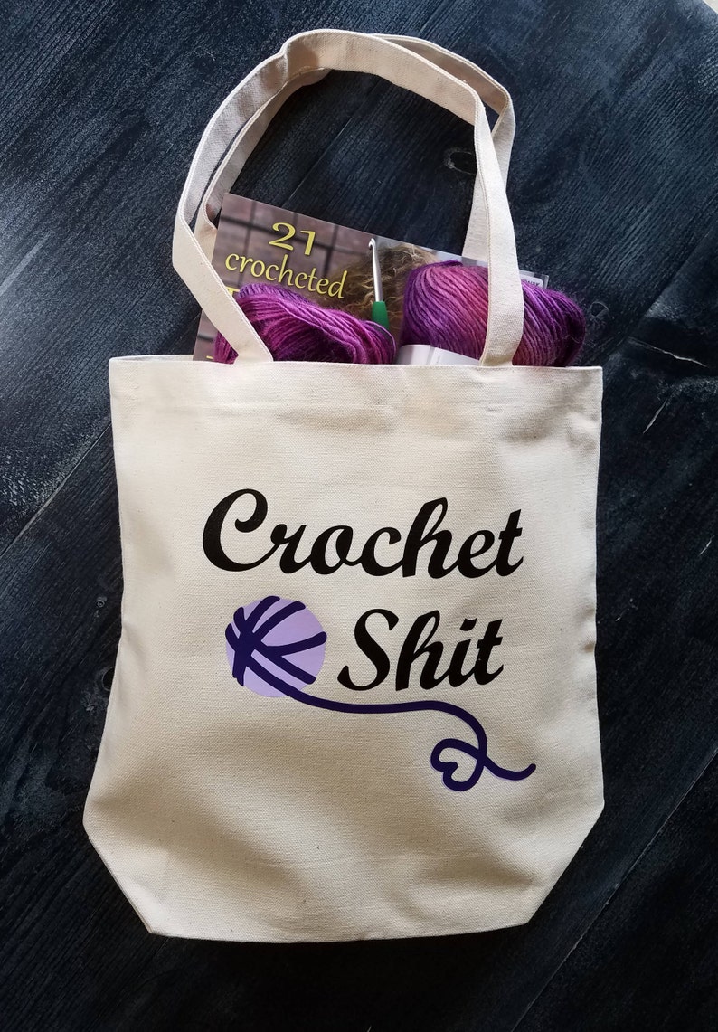 Crochet Shit Canvas Tote Bag