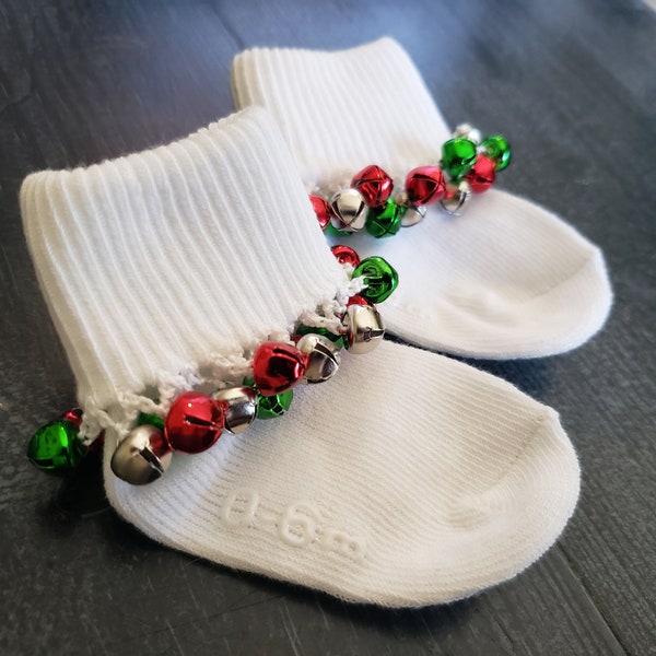 Jingle Bell Socks -- Socks with Red and Green Jingle Bells -- Christmas Jingle Bell Socks