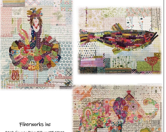 Teeny Tiny Collage #1 Quilt Pattern The Dress, Fish & Elephant by Laura Heine for Fiberworks FBWTT1