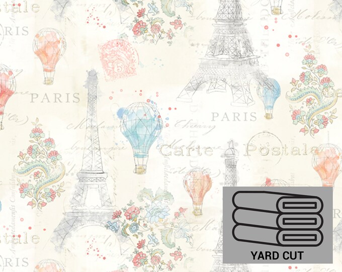 ONE YARD Cut Lighthearted in Paris Eiffel Tower Fabric by David Textiles WA-4250-8C-1
