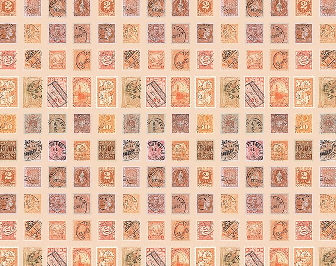 Tim Holtz Orange Palette Stamps Fabric // FreeSpirit PWTH231.ORANGE by the Half Yard