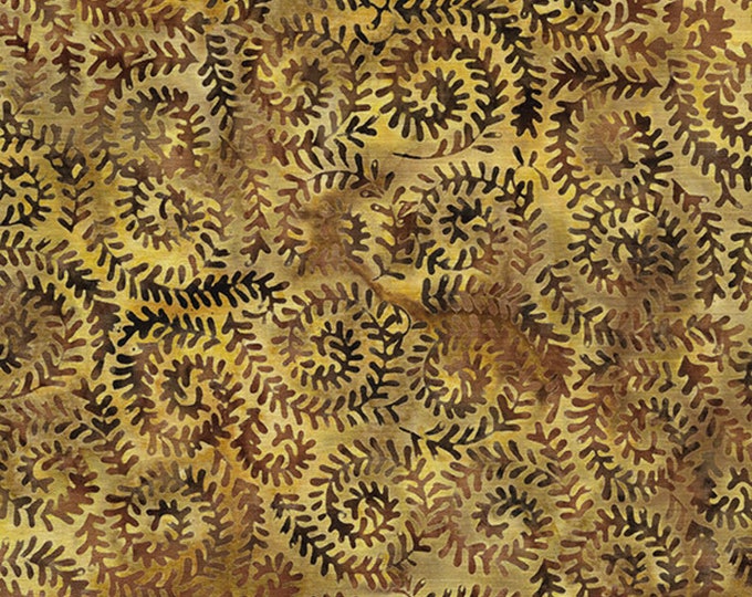Evergreen & Pine Spiral Leaves Fabric Coffee // Island Batiks Fabric ISB 122118082 by the Half Yard