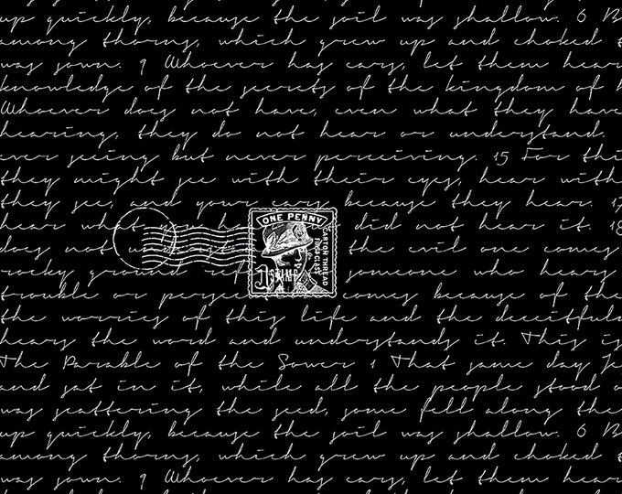 Sew Journal Sewer Parable Text Fabric // Riley Blake Designs C13891-Black by the HALF YARD