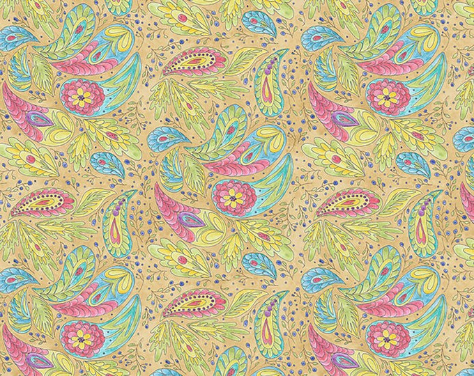 A Bird in Hand Paisley Fabric // FreeSpirit PWLH009.GOLDX by the Half Yard