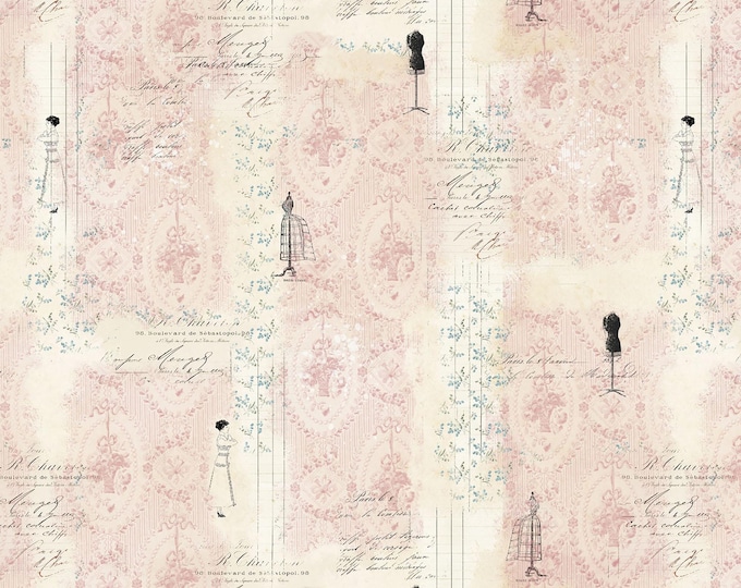 Parisian Snippets Mannequin & Stripe Fabric // Blank Quilting 4294-22 Light Pink by the Half Yard