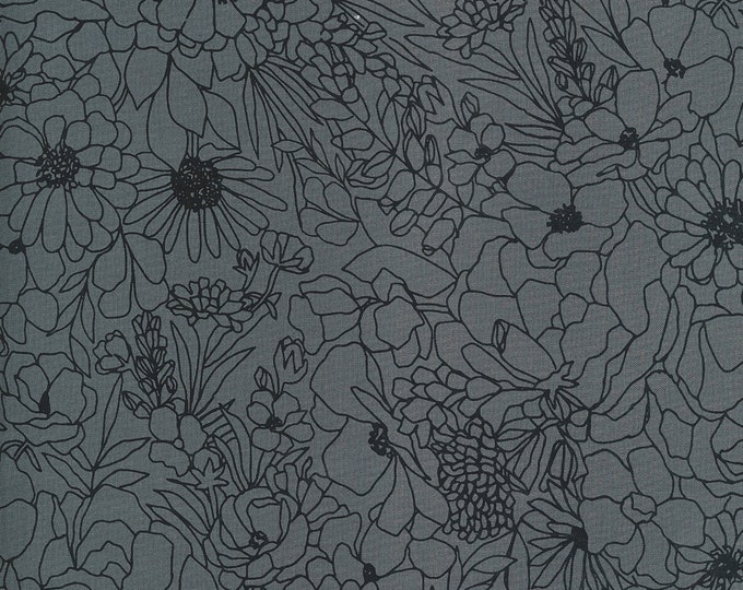 Illustrations Modern Floral Fabric // Moda 11501 14 Graphite by the Half Yard