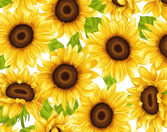 Sunny Sunflowers on White Fabric // StudioE 5574-46 by the Half Yard