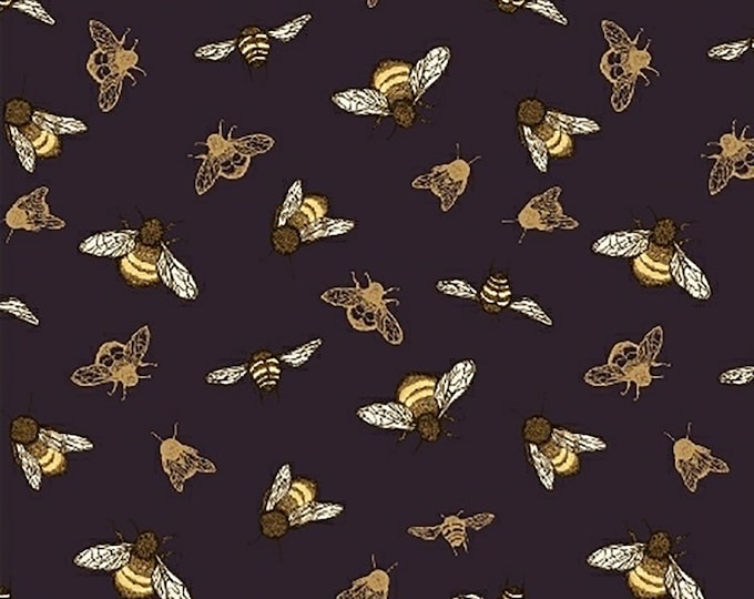REMNANT 10" Tell the Bees Bumble Bees // Windham Fabrics 51435-4