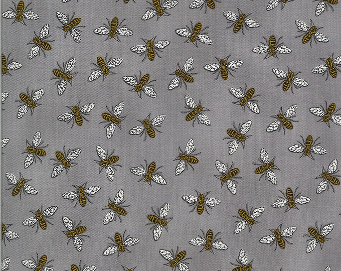 Bee Grateful Buzz Fabric // Moda 19965 15 Pebble Grey by the Half Yard