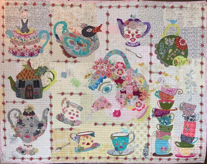 Tea Party BOM Collage Quilt Kit for Laura Heine's Collage Pattern FBWTEA