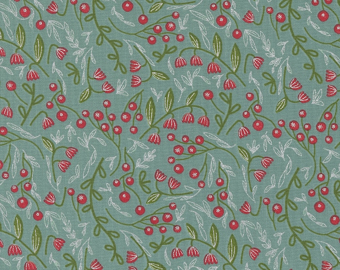 Merrymaking Winter Berries Fabric // Moda Fabrics 48344 13M Vintage Blue by the Half Yard