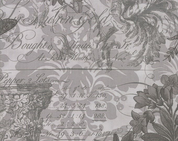 Memoirs Ephemera Collage Fabric // 3 Sisters // Moda 44210 22 Silver by the HALF YARD