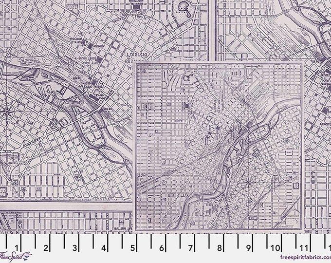 Tim Holtz Purple Palette Map Fabric // FreeSpirit PWTH303.PURPLE by the Half Yard