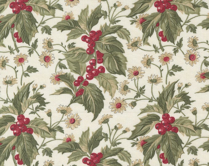 Poinsettia Plaza Holly Berry Fabric // Moda 44291 11 Cream by the HALF YARD