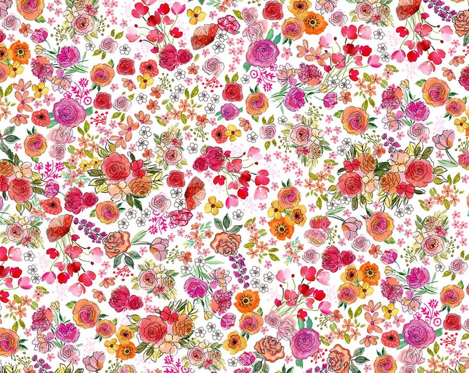 Sew Floral Large Floral Fabric // Timeless Treasures C8933-WHITE by the HALF YARD
