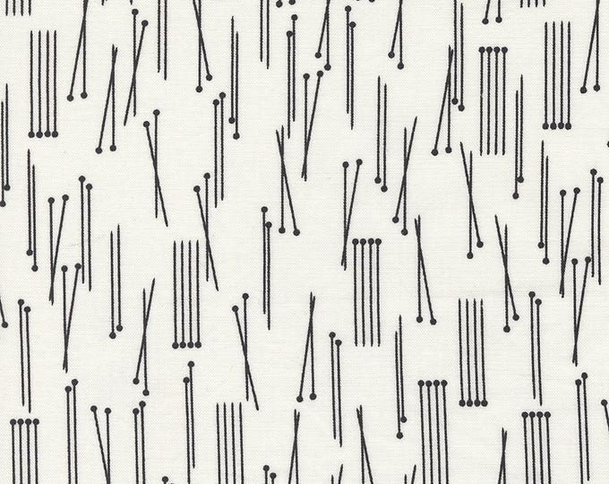 Lazy Afternoon Knitting Needles Fabric // Moda 1783 11 Vanilla by the HALF YARD