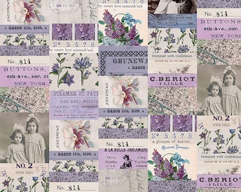 Tela collage con paleta morada de Tim Holtz // FreeSpirit PWTH300.PURPLE por media yarda