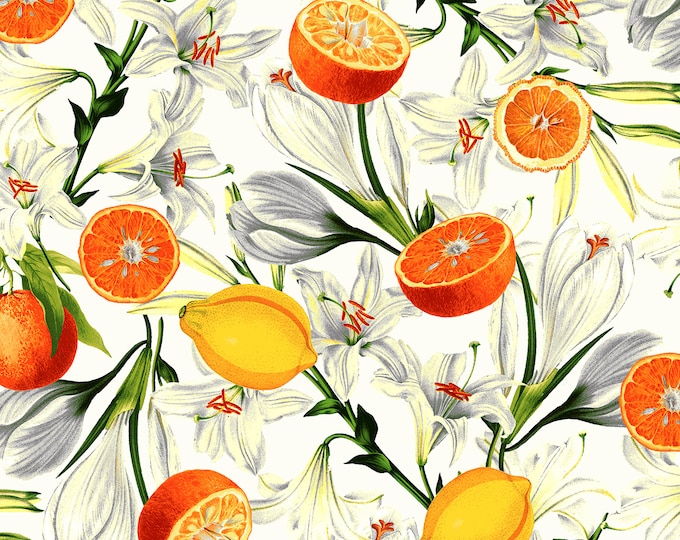 Citrus Garden Lilies with Citrus Fabric // RJR Studios RJ1400-VA1 Vanilla by the Half Yard