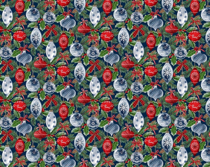 Christmas Traditions Baubles Fabric // Northcott 24556-49 by the HALF YARD