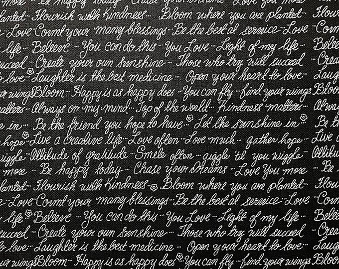 Farmhouse Fields Love Notes Fabric // Adornit 00690 Black by the HALF YARD