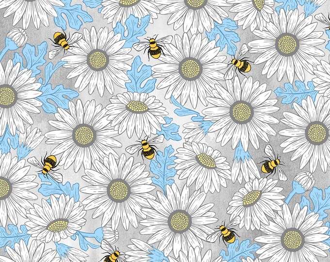 Queen Bee Feed the Bees Fabric // Michael Miller DC9160-GRAY-D by the HALF YARD