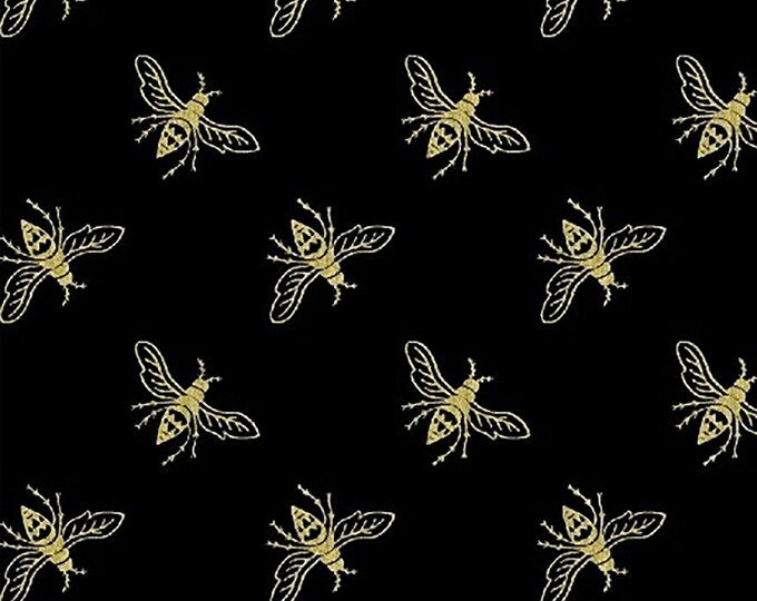 Precious Metal Buzzing Bees w/Metallic Fabric // Windham 51408M-1 by the HALF YARD