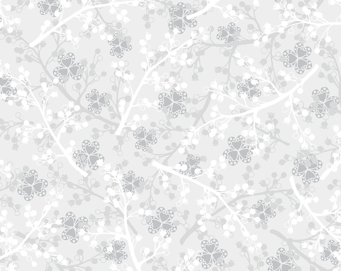 Jubilee Silver Berries Light Grey Fabric by Amanda Murphy for Benartex 5497-15 by the Half Yard