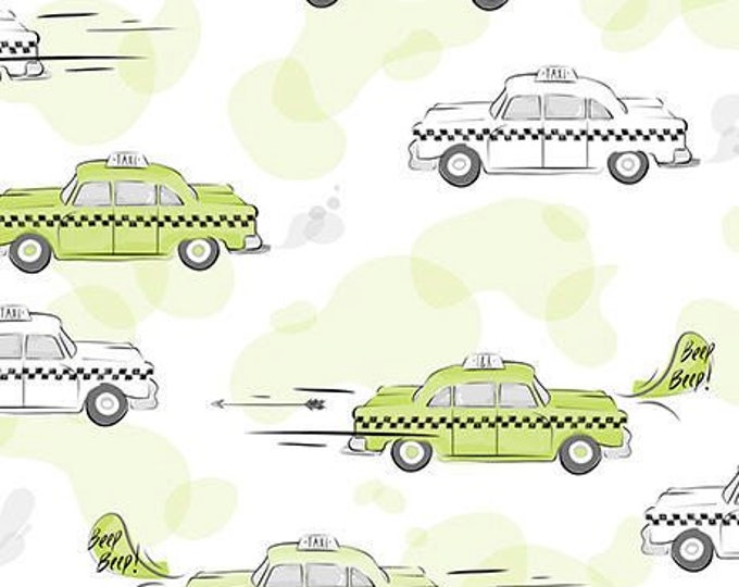 City Life Taxi Cabs Fabric // Ink & Arrow 24301-H by the HALF YARD