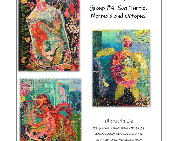 Teeny Tiny Collage #4 Quilt Pattern Sea Turtle, Mermaid, & Octopus by Laura Heine for Fiberworks FBWTT4